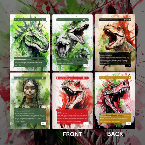 Guardian Project, Polyraptor, Gishath, Intrepid Paleontologist, Etali custom art MTG proxy cards